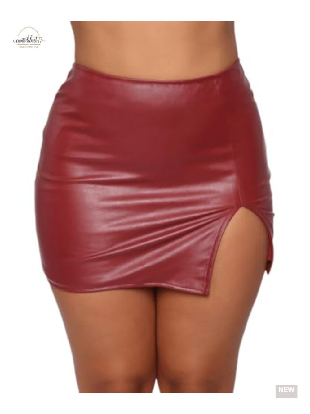 PU Leather Bodycon Mini Skirt High Waisted Asymmetrical Split Hem